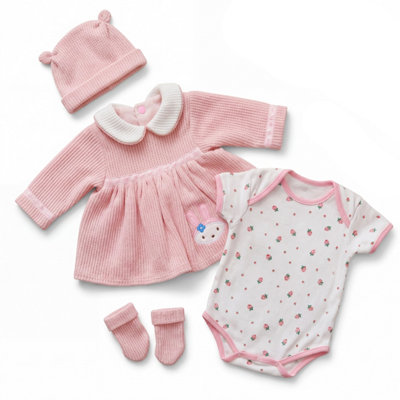 Bibi Doll 20" Baby Doll Clothes Reborn Outfit Pink Bunny Dress & Hat Accessories Set