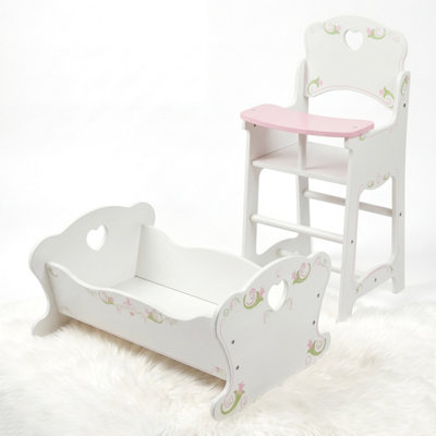 B&Q -  Wooden High Chair & Rocking Cradle For Baby Dolls Furniture Accessory 