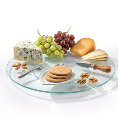 Geezy Rotating Lazy Susan Serving Tray Tempered Glass Turntable Cupcakes Desserts 32Cm from B&Q