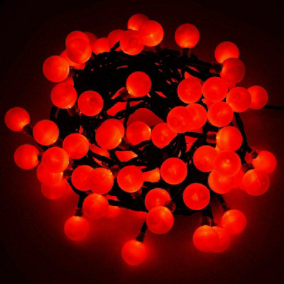 GEEZY Battery Operated Christmas Berry String Lights, 200 LEDs, Red, 14.2m | Waterproof casing for indoor & outdoor use with green wire & 8 flashing sequences. Automatic 8 hour timer saves power. - Image 3