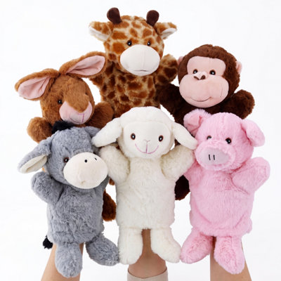 B&Q -  Animal Hand Puppet Set Of 6 Plush Safari Glove Puppets Kids Storytelling Toys