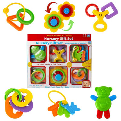B&Q -  6 Pc Baby Rattles And Teethers Bpa Free Teething Infant Set Newborn Sensory Toy