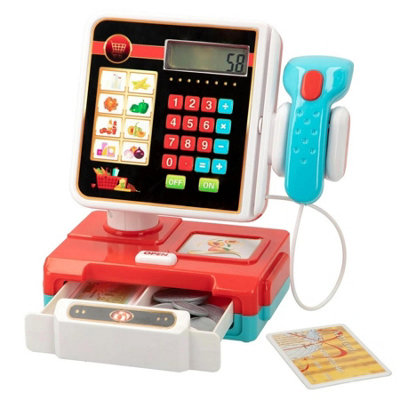 B&Q -  Red Cash Register Toy Kids Simulation Sounds Pretend Play Shopping Till Scanner