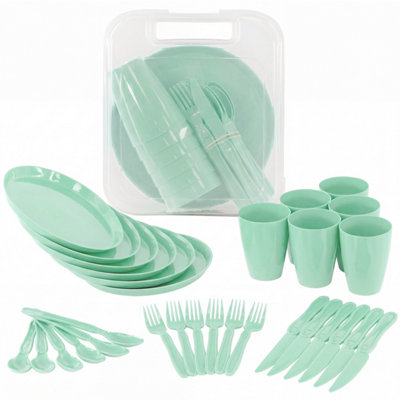 Geezy 31 Piece Picnic Set For 6 Person Green Camping Plates Cutlery Dishwasher Safe from B&Q