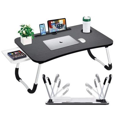 Geezy Foldable Laptop Table Portable Desk Stand With Cup Holder Working Reading Desk from B&Q