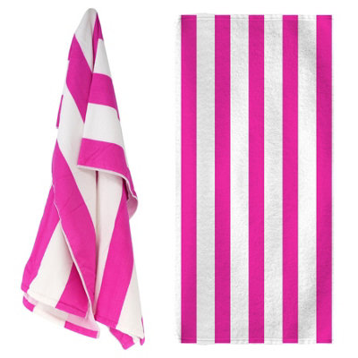 GEEZY Pink Striped Microfibre Beach Towel, 70 x 140cm - Quick Drying | Sand resistant smooth surface shakes clean easily. Absorbs water fast for swimming or travel. Lightweight large sheet. - Image 3