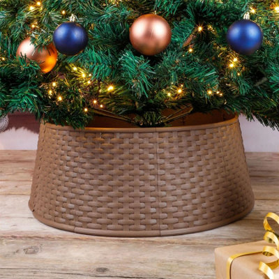Geezy Christmas Tree Skirt Xmas Decoration Festive Plastic Basket Round Bottom Cover