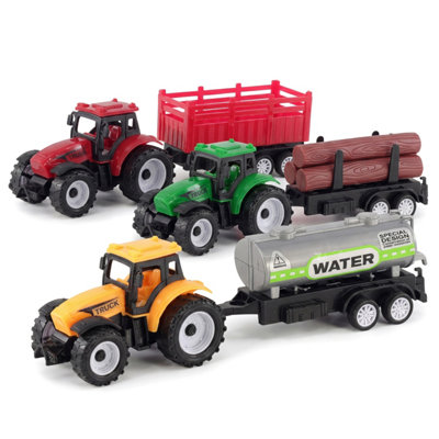 B&Q -  3 Piece Tractor And Trailer Toy Set Farm Vehicle Kids Toy Plastic Playset
