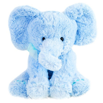 The Magic Toy Shop 11" Blue Plush Super Soft Elephant Toy With Ribbon Teddy Cuddling Nursery Gift from B&Q