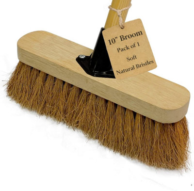10 Inch Soft Broom With Wooden Handle Natural Coco Bristle Sweeping Brush For Indoor Floors Decking & Paving from B&Q