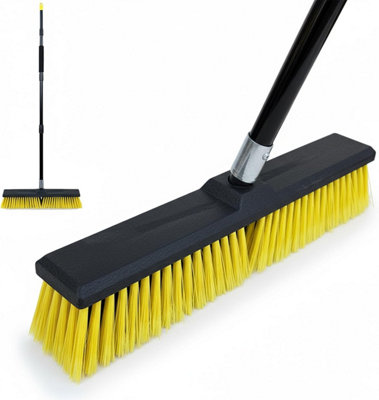  - 18 Inch Commercial Outdoor Yard Broom Heavy Duty Stiff Bristle Brush With Long Steel Handle For Garden Patio & Driveway Cleaning