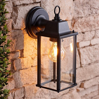 Cgc Lighting Cgc Freya Bevelled Glass Coach Lantern Garden Outdoor Porch Wall Black/Light