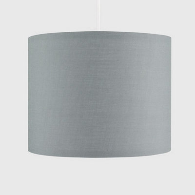 B&Q -  Cgc Luxury Grey Cotton & Silver Round Pendant Drum Lamp Shade