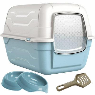 Cat Centre.Direct Cat Centre Blue Roto Litter Tray + 2 X Gusto Bowls 0.35L + Scoop from B&Q