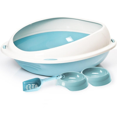 Cat Centre.Direct Cat Centre Blue Bundle Of Jumbo Oval Litter Tray With High Rim + 2 X Gusto Bowls 0.3L + Geo Scoop from B&Q