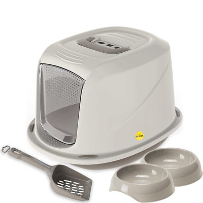 Cat Centre.Direct Grey Galaxy Litter Tray + 2 X Grey Gusto 0.2L Bowls + 1 X Grey Geo Scoop from B&Q