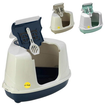 Cat Centre.Direct Cat Centre Dark Blue Large Corner Cat Flip Litter TrayHooded Box Toilet + Scoop + Charcoal Filter from B&Q