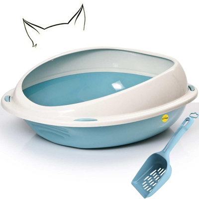 Cat Centre.direct Cat Centre Large Oval Open Litter Tray With Rim + Litter Scoop Bundle Blue