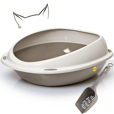 Cat Centre.direct Cat Centre Large Oval Open Litter Tray With Rim + Litter Scoop Bundle Grey