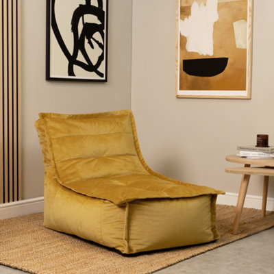 icon Dolce Lounger Bean Bag Ochre Yellow Velvet Bean Bag Chair from B&Q