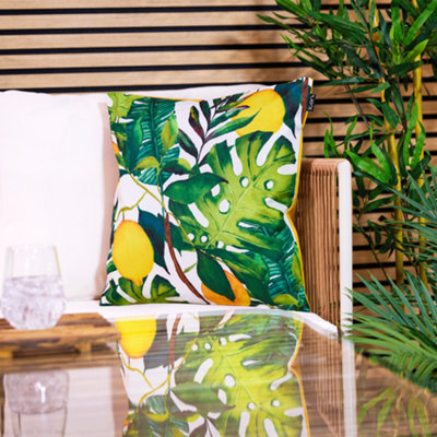 Icon Indoor And Outdoor Lemon Leaf Print Waterproof Filled Cushion Yellow from B&Q