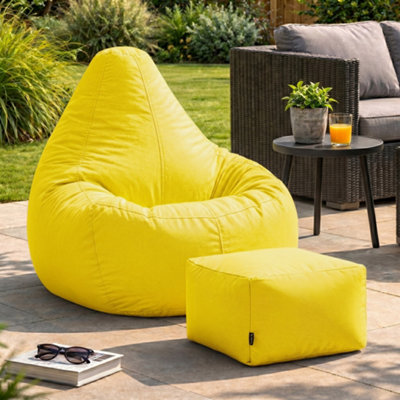 B&Q -  Dalton Adults High Back  Indoor Outdoor Bean Bag Chair & Footstool Pouffe Yellow