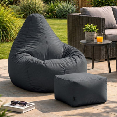 Icon Dalton Adults High Back  Indoor Outdoor Bean Bag Chair & Footstool Pouffe Charcoal from B&Q