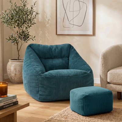 Icon Natalia Beanbag And Pouffe Set Corduroy Teal Large