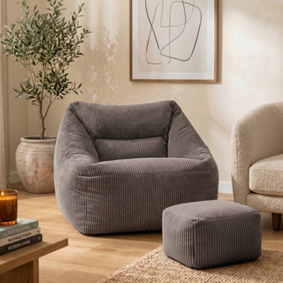 Icon Natalia Beanbag And Pouffe Set Corduroy Charcoal Large