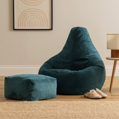 icon Dalton Cord Adults Bean Bag Recliner And PouffeReady Filled Beanbag And Footstool Teal from B&Q