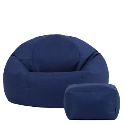 Icon Kingston Adult Classic Indoor Outdoor Bean Bag & Square Footstool Pouffe Navy from B&Q