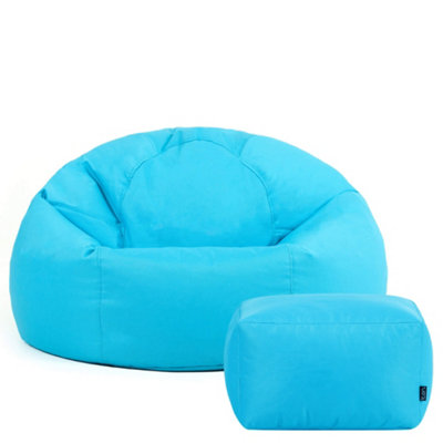 Icon Kingston Adult Classic Indoor Outdoor Bean Bag & Square Footstool Pouffe Aqua from B&Q