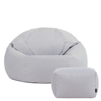 Icon Kingston Adult Classic Indoor Outdoor Bean Bag & Square Footstool Pouffe Grey from B&Q