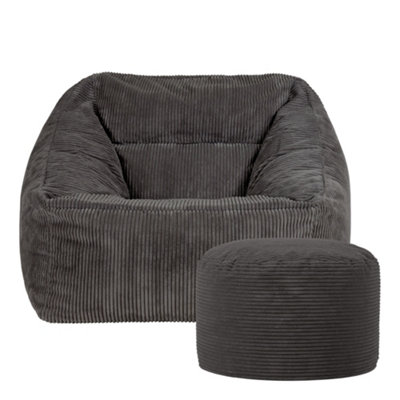 icon Natalia Large Beanbag And Round Footstool Corduroy Charcoal from B&Q