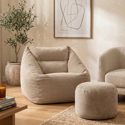 icon Natalia Large Beanbag And Round Footstool Corduroy Natural Beige from B&Q