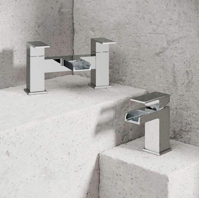 Scudo Waterfall Chrome Bath Filler And Basin Mixer Pack