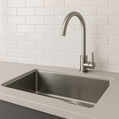 Corso Bathrooms Bronx Brushed Stainless Steel Kitchen Sink Mixer Tap Single Lever Swan Spout from B&Q