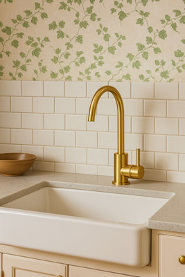 Corso Bathrooms Bronx Brushed Brass Kitchen Sink Mixer Tap Single Lever Swan Spout from B&Q