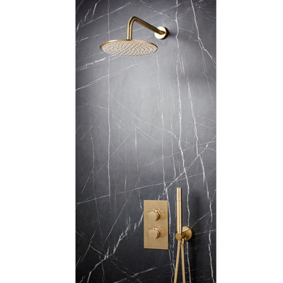 Corso Bathrooms Apres Brushed Brass Round HandleConcealed Shower Valve Handset & Wall Mounted HeadManufacturer Guarantee from B&Q