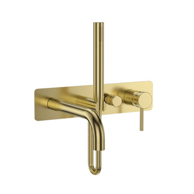 Corso Bathrooms Apres Brushed Brass Wall Mounted Bath Shower Mixer & Handset from B&Q