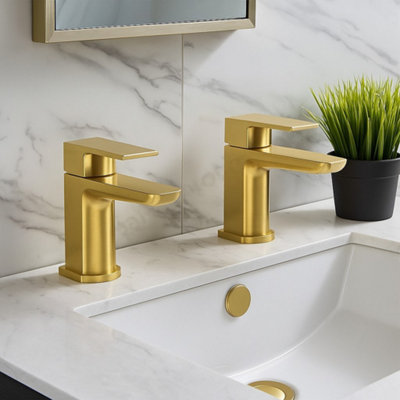 Corso Bathrooms Mura Basin Taps (Pair) Brushed Brass FinishHot And Cold Taps from B&Q