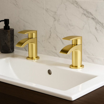 Corso Bathrooms Belantia Brushed Brass Basin Taps (Pair) Hot And Cold Separates from B&Q