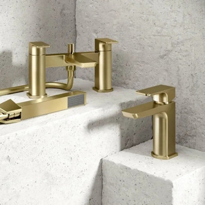 Corso Bathrooms Mura Brushed Brass Bath Shower Mixer And Basin Mixer Tap Pack from B&Q