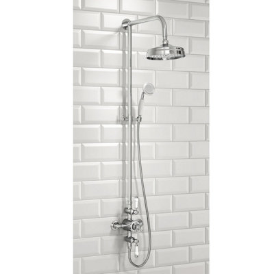 Corso Bathrooms Churchwell Traditional Chrome Thermostatic Rigid Riser Shower With Fixed Head And Handset from B&Q