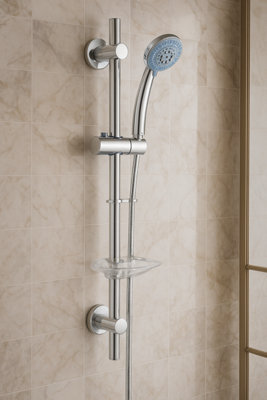 Corso Bathrooms Chrome Slide Rail Kit Inc Shower HandsetShower Hose And Soap Holder from B&Q