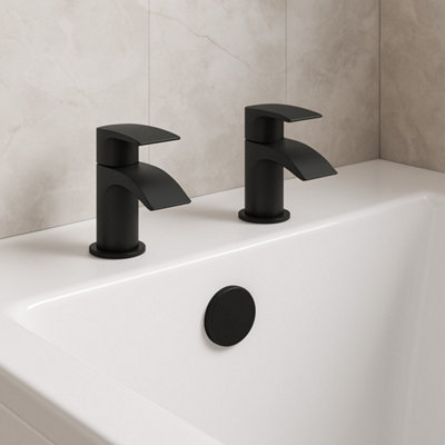 Corso Bathrooms Belantia Matt Black Bath Taps (Pair) Hot And Cold Separates from B&Q