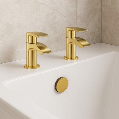 Corso Bathrooms Belantia Brushed Brass Bath Taps (Pair) Hot And Cold Separates from B&Q