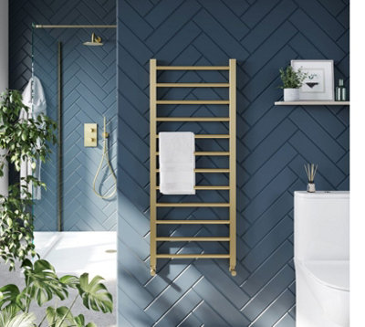 Corso Bathrooms Brushed Brass 1600 X 500 Heated Towel Warmer Rail Radiator from B&Q