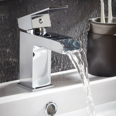 Corso Bathrooms Chrome Waterfall Mono Basin Mixer With Push WasteManufacturer Guarantee from B&Q