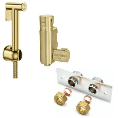 Corso Bathrooms Brushed Brass Thermostatic Douche Shattaf ValveHandheld Spray And Concealed WallplateManufacturer Guarantee from B&Q